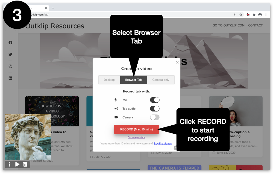 Record browser tab Outklip Help Center