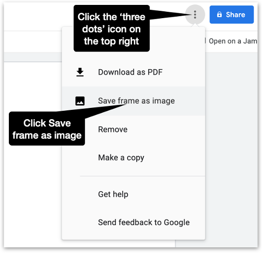 click on the top right menu to save frame as image